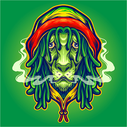 Reggae Animals Rasta Lion With Weed Smoke Stock Illustration - Download Image Now ...
