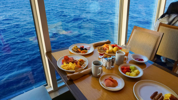 Dining Room Buffet aboard the abstract luxury cruise ship.