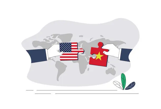 Vector illustration of American flag and Vietnam flag puzzle.