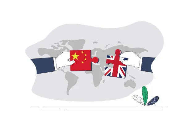 Vector illustration of Chinese flag and British flag puzzle.