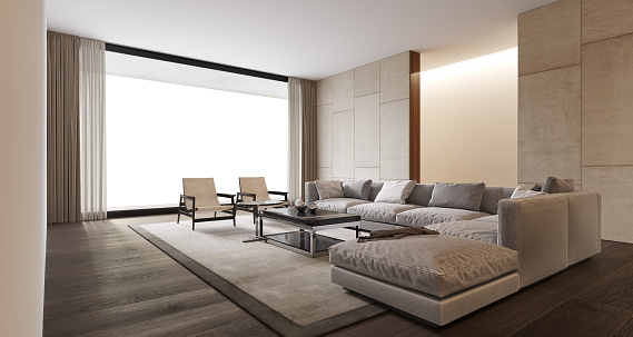 Luxury Interior of living room with wall decoration. 3D illustration
