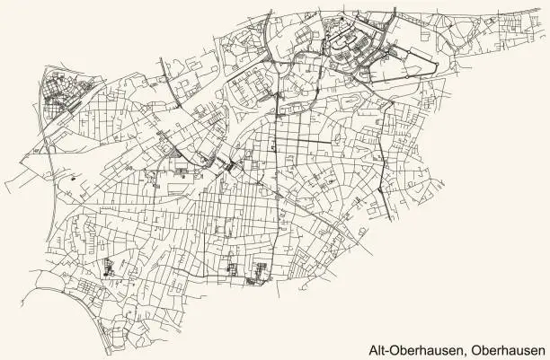 Vector illustration of Street roads map of the ALT-OBERHAUSEN BOROUGH, OBERHAUSEN