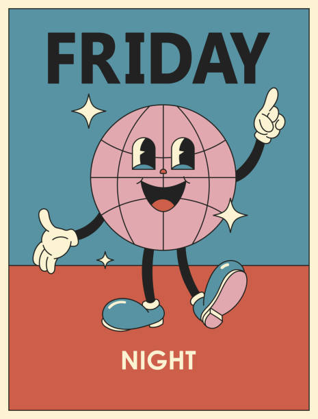 illustration with the inscription, smiling disco ball. friday night. - 星期五 插圖 幅插畫檔、美工圖案、卡通及圖標