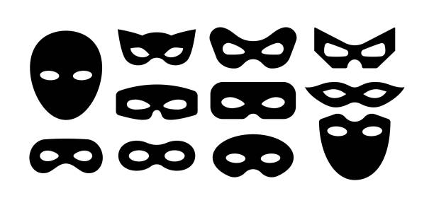 illustrazioni stock, clip art, cartoni animati e icone di tendenza di maschera supereroe carnevale cattivo o burgar vettoriale icon set. - mascherarsi