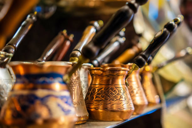 istock Symbolic turkish coffee pots from bronze 1399137548