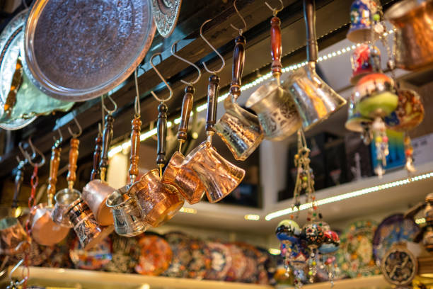 istock Multiple bronze turkish coffee pots for sale in the Grand Bazaar 1399138079