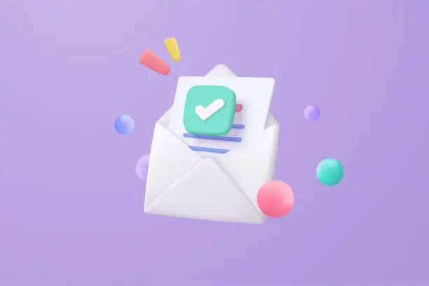 Vector illustration of 3d mail envelope icon with notification new message on purple background. Minimal email letter with letter paper read icon. message concept 3d vector render isolated pastel background