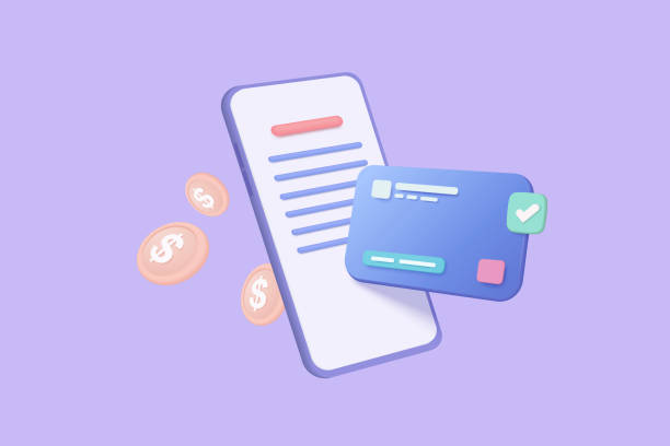 istock 3d pay money with mobile phone banking online payments concept. Bill on smartphone transaction with credit card. Mobile with financial paper on background. 3d bill payment vector icon illustration 1399139234