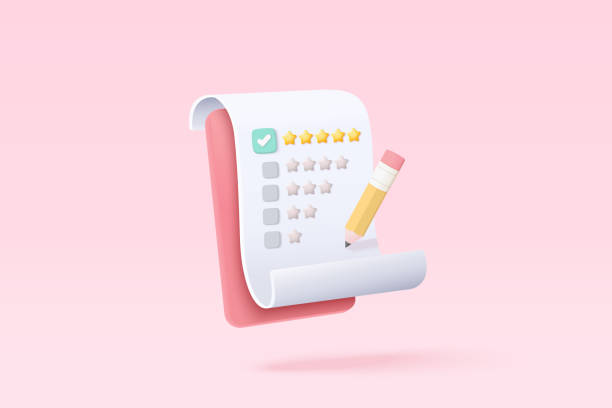 istock 3d clipboard rating five stars for best excellent rating. 5 star for quality customer rating feedback concept. clipboard task todo check list, product review icon. 3d vector render illustration 1399139351