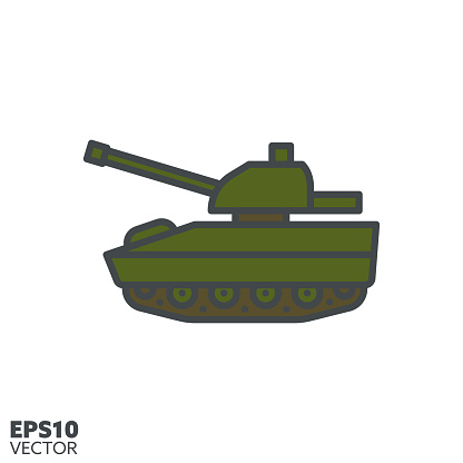 Infantry fighting vehicle vector filled line icon. Military tank color symbol.
