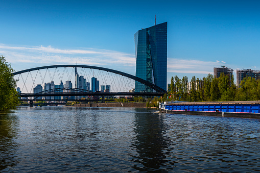 European Central Bank and skyline of Frankfurt in Germany