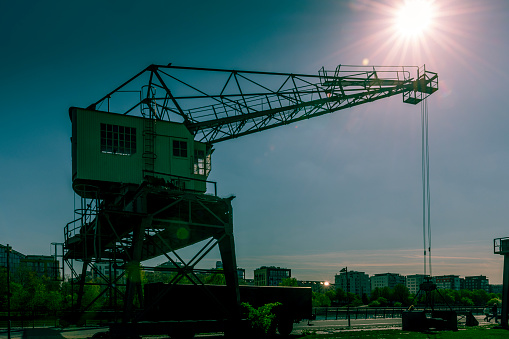 crane at harbor at Offenbach in Germany