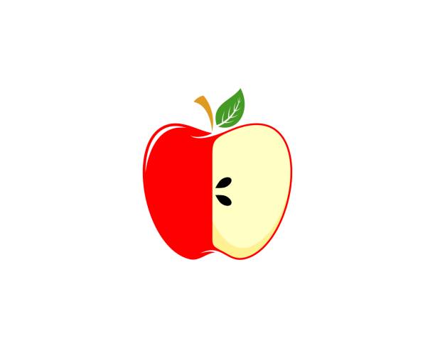 Red apple slice illustration logo Red apple slice illustration logo apple with bite out of it stock illustrations