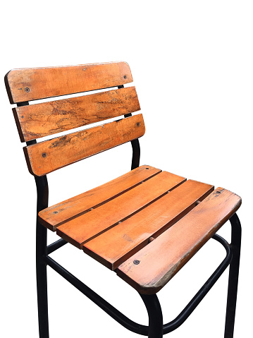 Old fashioned and weathered wood chair seat isolated on the white background with clipping path