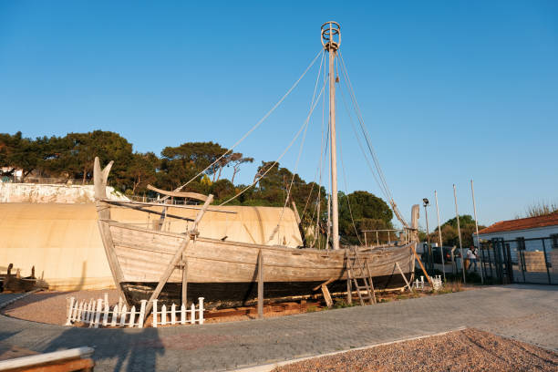 Antique Phoenicia ship hippoi in Urla Liman Tepe maritime archeology excavation and research center. Urla, İzmir, Turkey - May 2022: Ancient Phoenician civilization ship hippoi in Urla Liman Tepe maritime archeology excavation and research center. phoenicia stock pictures, royalty-free photos & images