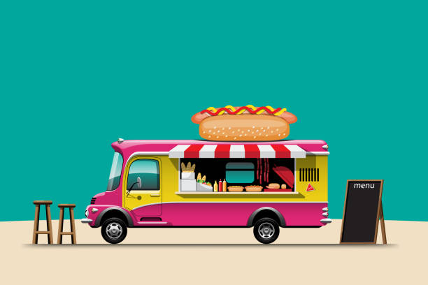 istock The food truck side view with menu hotdog vector 1399156300