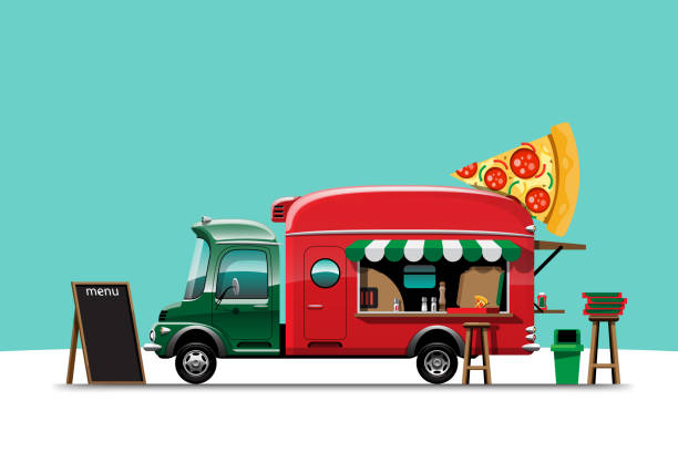 istock The food truck side view with pizza menu 1399156301
