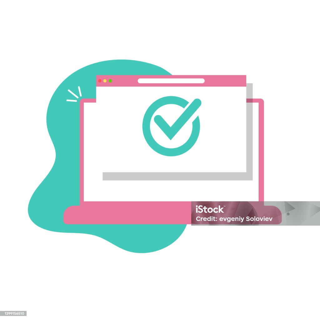 Computer Screen With Check Mark Check Mark On Laptop Or Pc Screen Website Stock Illustration - Download ...