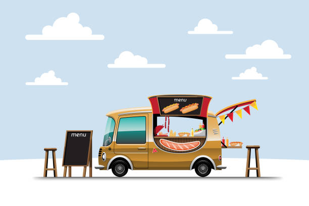 istock The food truck side view with menu hotdog vector 1399156681