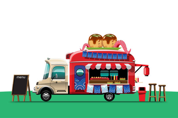 istock Food truck with Takoyaki shop Japanese snack vector 1399156721