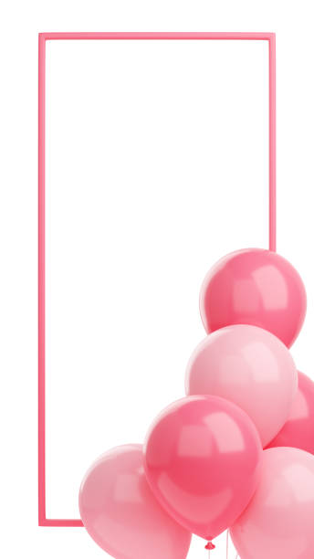 istock Congratulation banner with pink balloons and frame on white background - 3d render social media story 1399159320