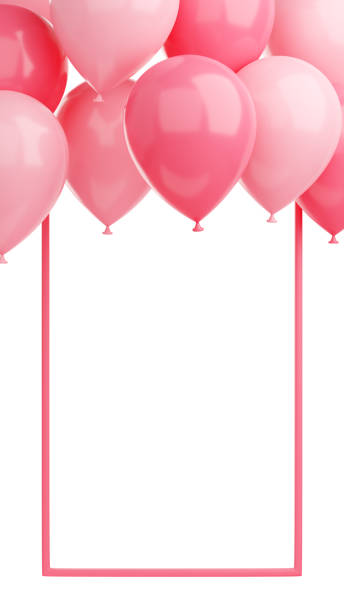 Congratulation banner with pink balloons and frame on white background - 3d render social media story