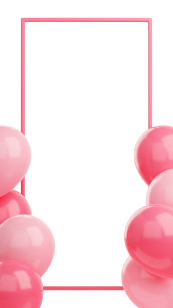 istock Congratulation banner with pink balloons and frame on white background - 3d render social media story 1399159341