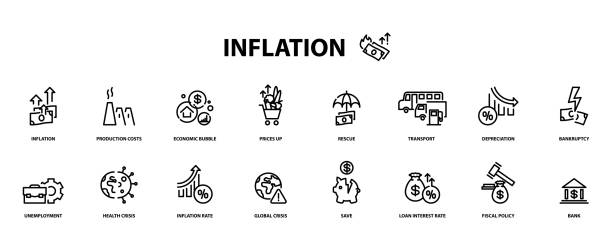 inflation and economic crisis icons - inflation stock illustrations