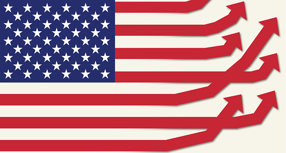 USA Flag with Graphic Arrows. Graphic treatment.