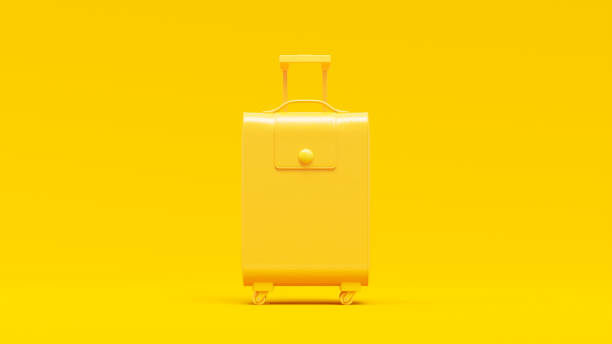istock Minimal concept. Yellow leather suitcase on yellow background. 1399163601