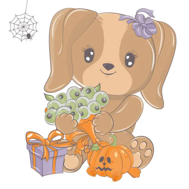 Vector illustration of Halloween dog illustration with pumpkin