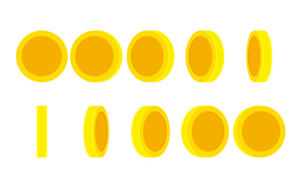 пустая золотая монета вращается. лист спрайтов анимации, изолированный на белом фоне - token gold coin treasure stock illustrations
