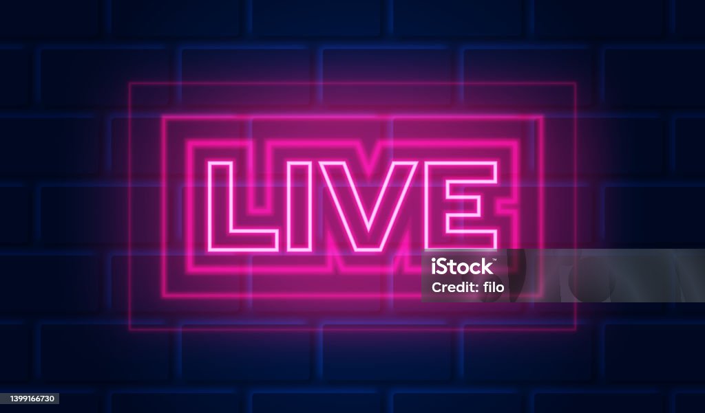 Brodcasting Sign Live Broadcast Or Performance Neon Light Sign Stock Illustration ...