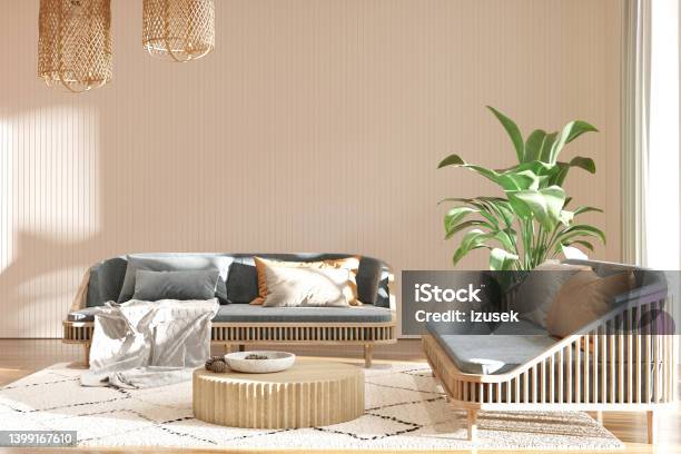 Living Room Interior In Boho Style Stock Photo - Download Image Now - Boho, Living Room, Indoors