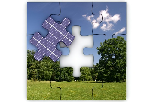 Solar panels renewable energy environmental conservation zero waste puzzle