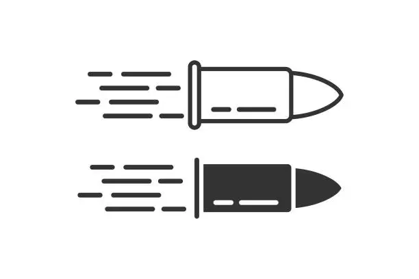 Vector illustration of Bullet icon. Pistole catridge symbol. Sign 9mm caliber vector.