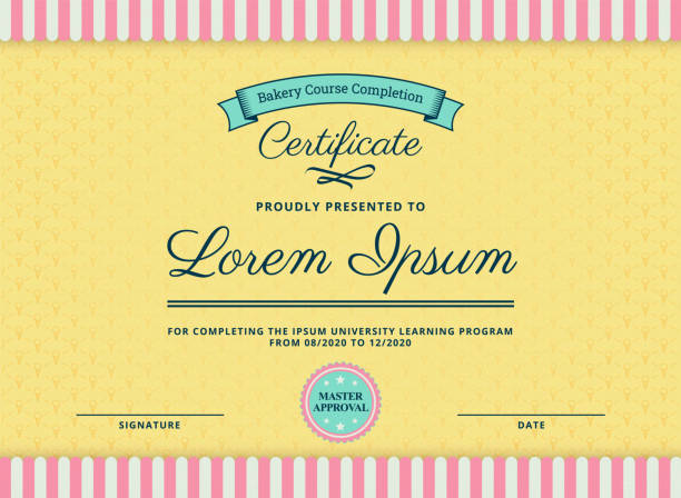 Cute Certificate or Diploma with Cupcake and Ice Cream Style for Bakery or Patisserie in Pink, Blue and Yellow vector art illustration