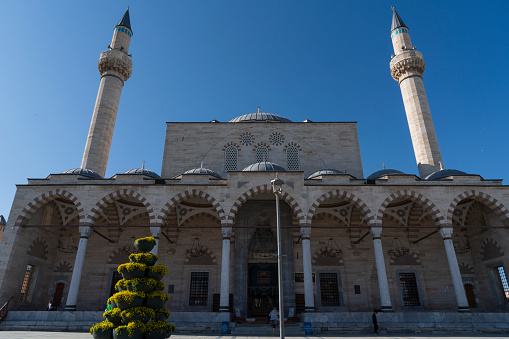 Konya, Turkey- May 13, 2022: Selimiye Mosque in Konya. The mosque was built in 1558 by the II. It was built by Selim when he was a prince who served as a sanjak chief.