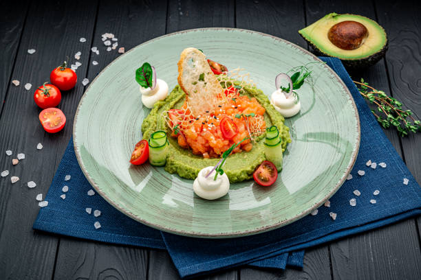 istock Salmon tartare with avocado puree 1399170678