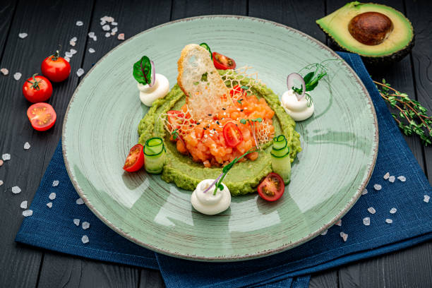 istock Salmon tartare with avocado puree 1399170681