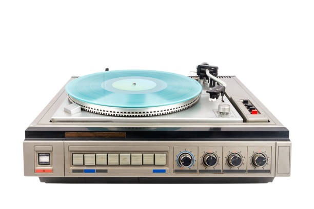 istock Vintage turntable record player with turquoise vinyl 1399175318