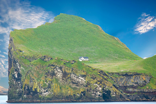 Lonely house on the Island ellidaey of the Vestmannaeyjar archipelago. Iceland