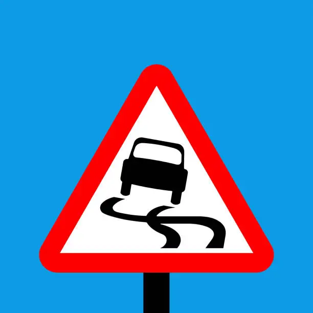 Vector illustration of Warning triangle Slippery road traffic sign