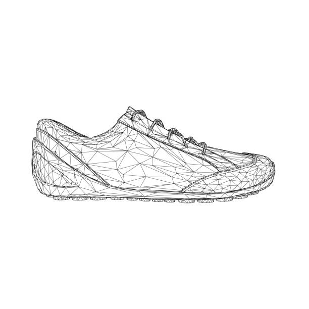 istock Wireframe of sports sneakers from black lines isolated on white background. Side view. 3D. Vector illustration. 1399177351
