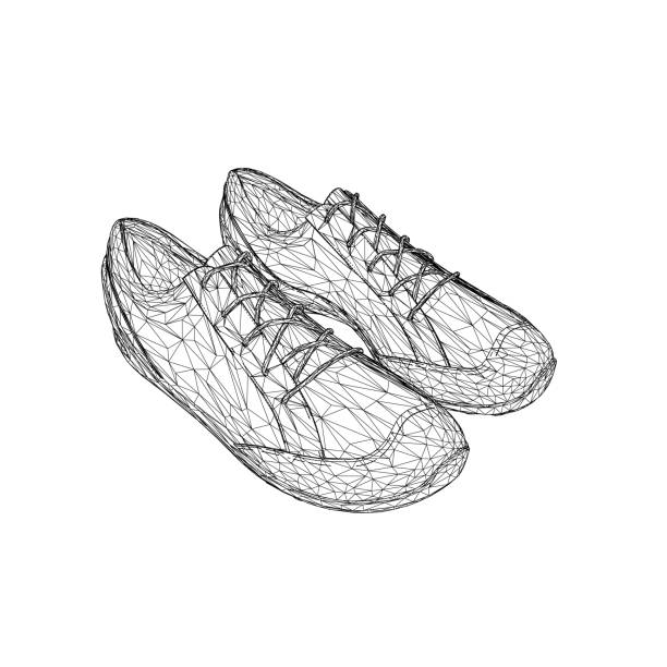 istock Wireframe of sports sneakers from black lines isolated on white background. 3D. Vector illustration. 1399177592