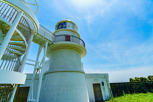 Langeoog, Germany, August, 28, 2023 - Ancient Water Tower On The East Frisian Island Langeoog  on a beautiful sunny summer day