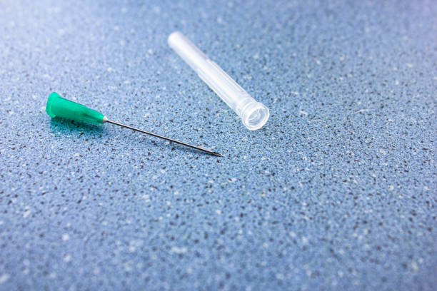The Needle from a syringe.Medical needle.Needle for an injection close-up.