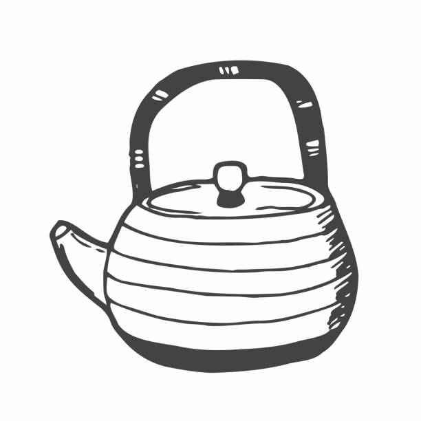 ilustrações, clipart, desenhos animados e ícones de um rabisco de um bule. hora do chá ou conceito de cerimônia. esboço de vetor - tea cup tea green tea chinese tea