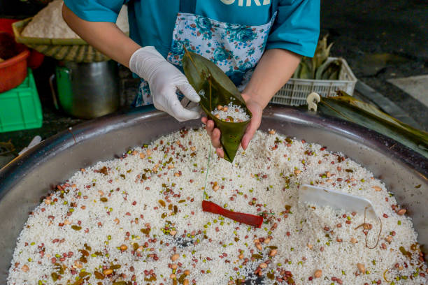 The rice dumpling is only eaten during the traditional Chinese Dragon Boat Festival, in the early summer in every year.