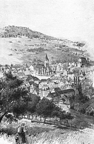 View of Appenzell, Switzerland Illustration from 19th century. appenzell innerrhoden stock illustrations